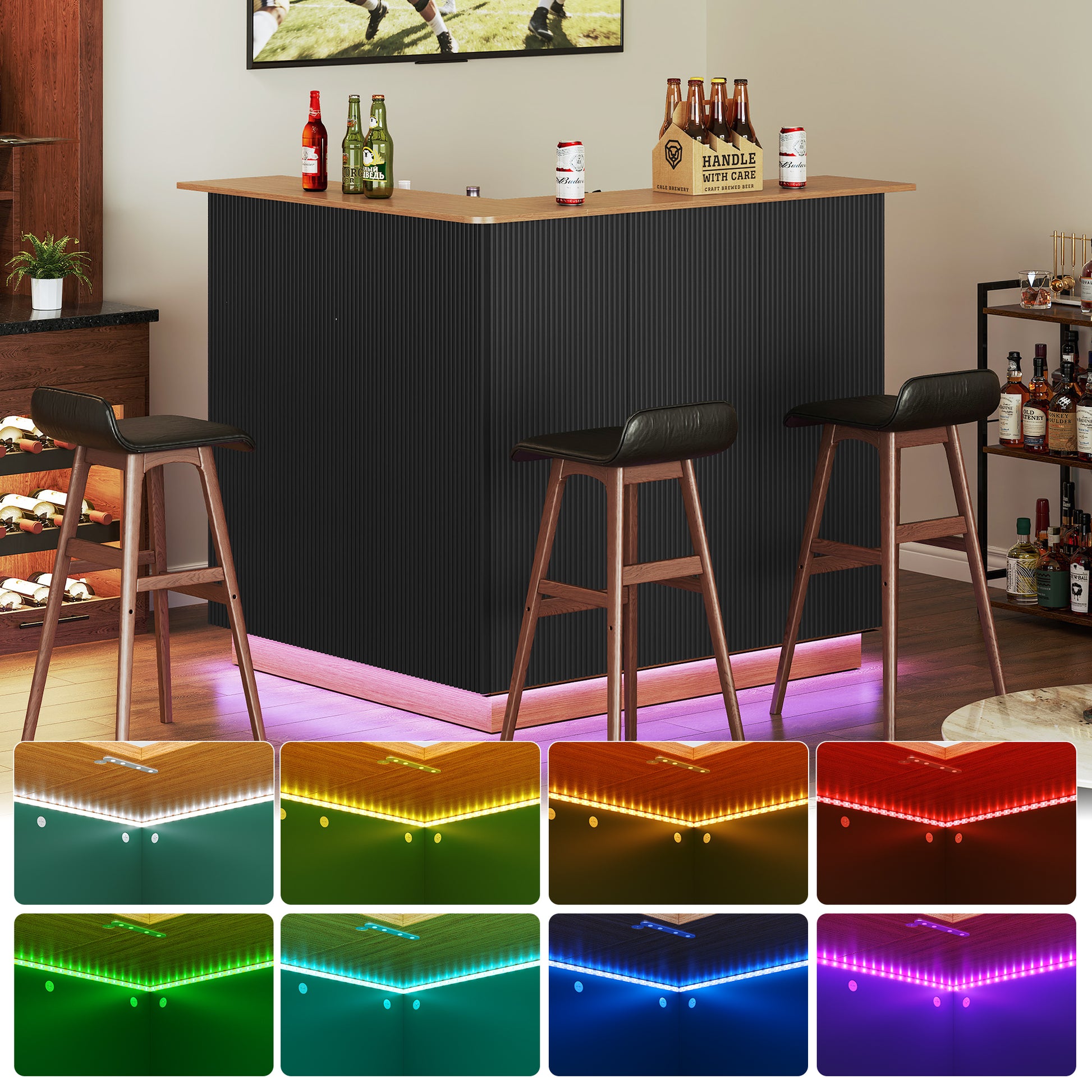 CBJCBJ L-Shaped Home Bar Cabinet,4-Tier Corner Bar counter with Fridge Space,Unit Wine Cabinet with Storage,Black