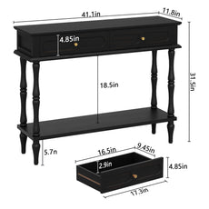 CBJCBJ Minimal Assembly Console Table, Entryway Table with 2 Drawers and Open Shelf, for Living Room, Black