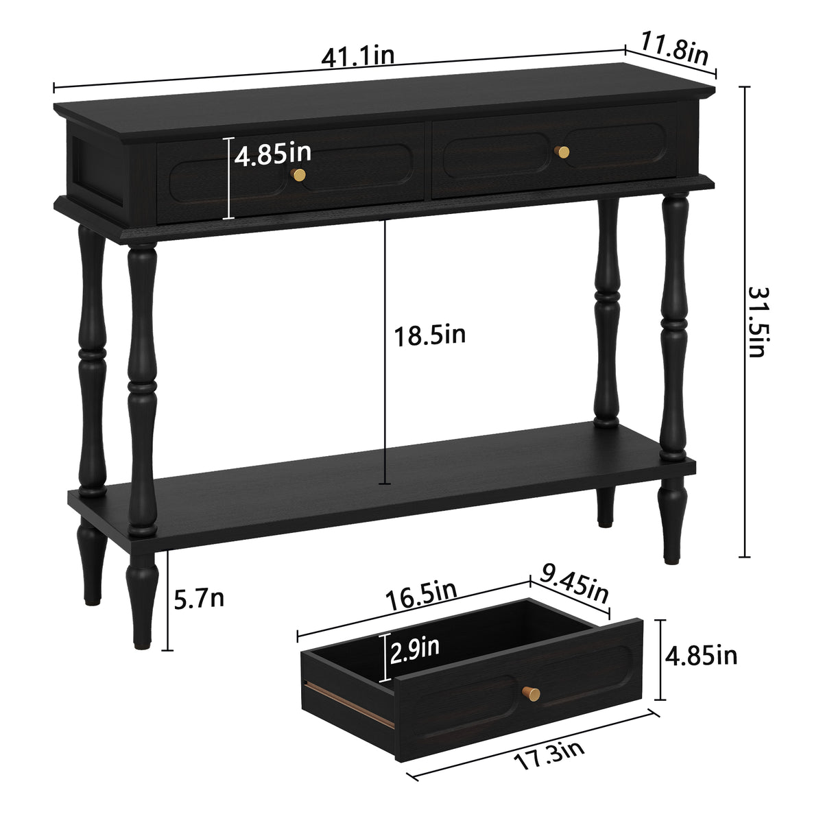 CBJCBJ Minimal Assembly Console Table, Entryway Table with 2 Drawers and Open Shelf, for Living Room, Black