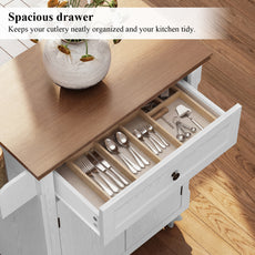 CBJCBJ Kitchen Islands Cart on Wheels with Storage, Wood Microwave Table with Drawers and Spice Box , for Dining Room,White