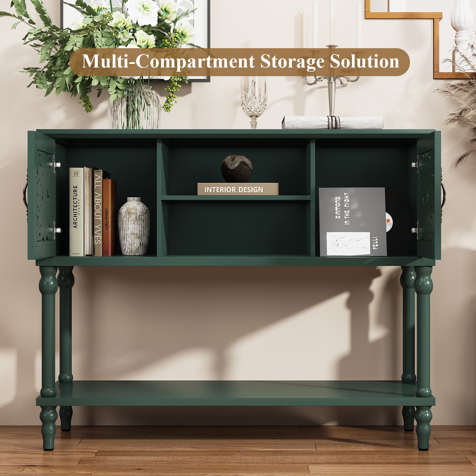 CBJCBJ 42'' Modern Retro Console Table, Entryway Table with Open Storage Shelf , for Living Room,Green
