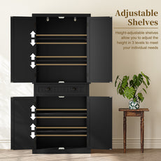 HLR Freestanding Durable Kitchen Pantry Storage Cabinet with Adjustable Shelves, Black