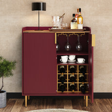 CBJCBJ Modern Wine Cabinet, Home Bar Cabinet with Storage Drawers and Wine Rack, Kitchen Sideboard,Red
