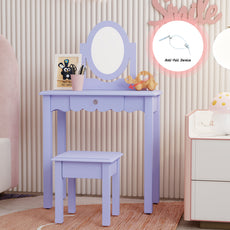 CBJCBJ Kids Vanity Set with Mirror and Stool（Detachable Top）, Wooden 2 in 1 Princess Makeup Desk Dressing Table