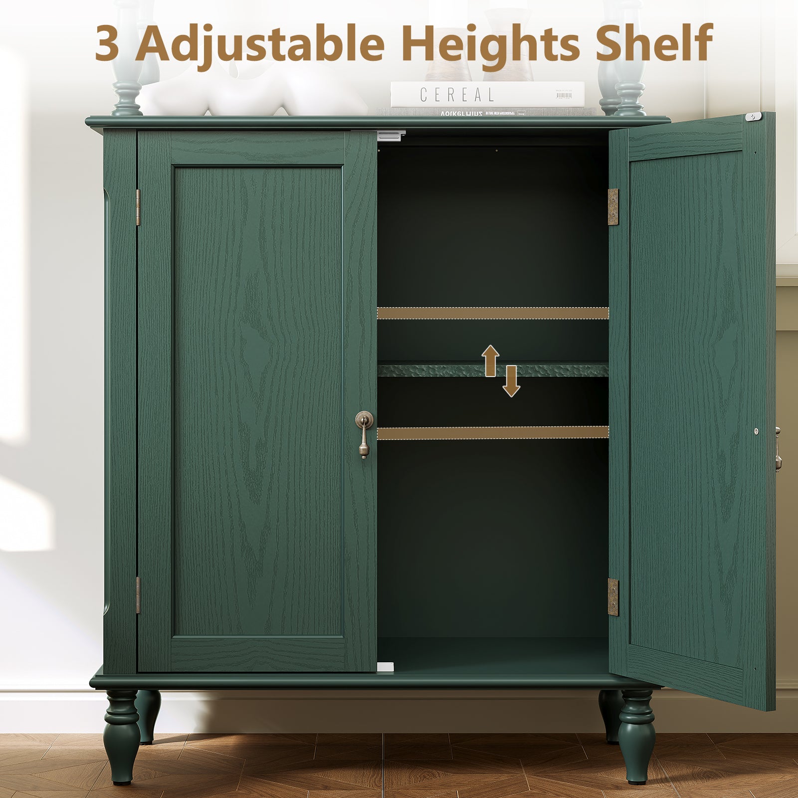 CBJCBJ 77.5" Retro Bookcase with Storage Cabinet and Removable Display Shelf, Suitable for Living Room, Study Room,Green