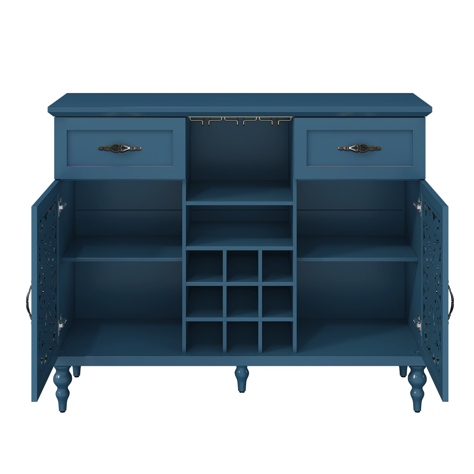 HLR 47.2" Wine Bar Cabinet, Retro Sideboard Buffet Coffee Bar with Storage for Living Room, Blue