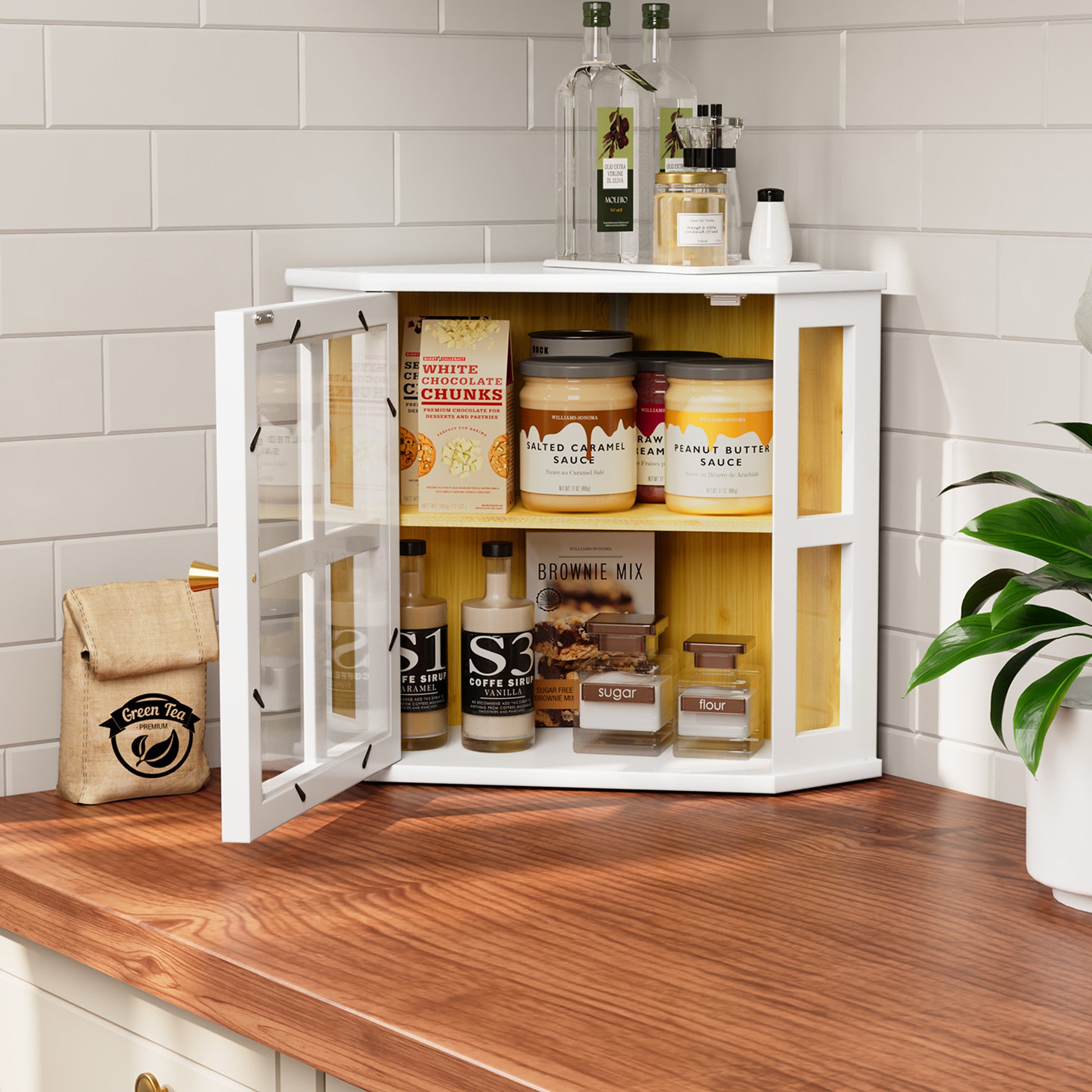 HLR Double Layer Bamboo Bread Box for Kitchen Counter, Large Capacity Bread Storage Bin with Acrylic Door, White