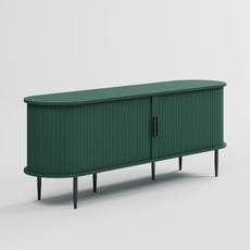 HLR 55" Green TV Stand for 65" TV, Wood Entertainment Center with 2 Sliding Tambour Doors Storage, Mid-Century