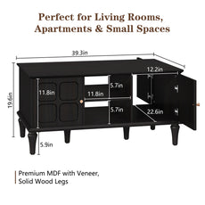 CBJCBJ Mid-Century Coffee Table,Living Room Center Table with 4-Door Storage and Open Storage, Black