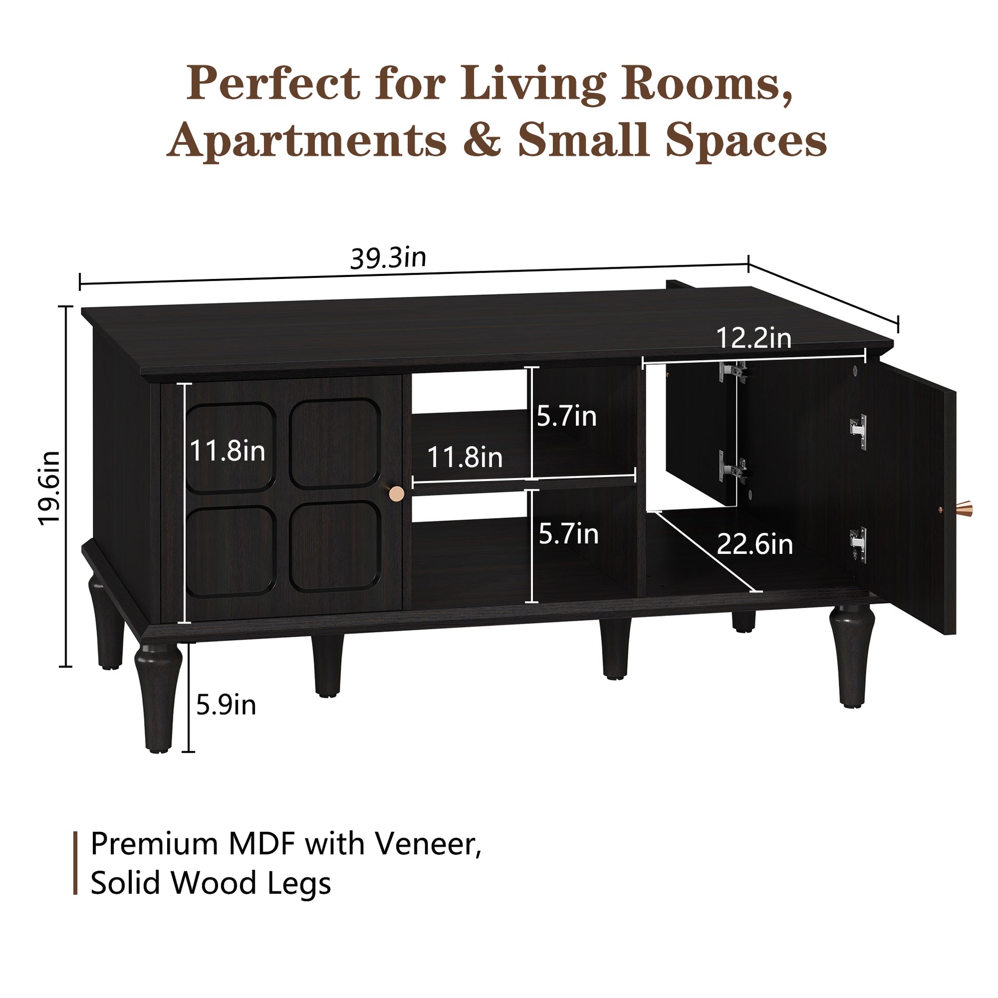 CBJCBJ Mid-Century Coffee Table,Living Room Center Table with 4-Door Storage and Open Storage, Black