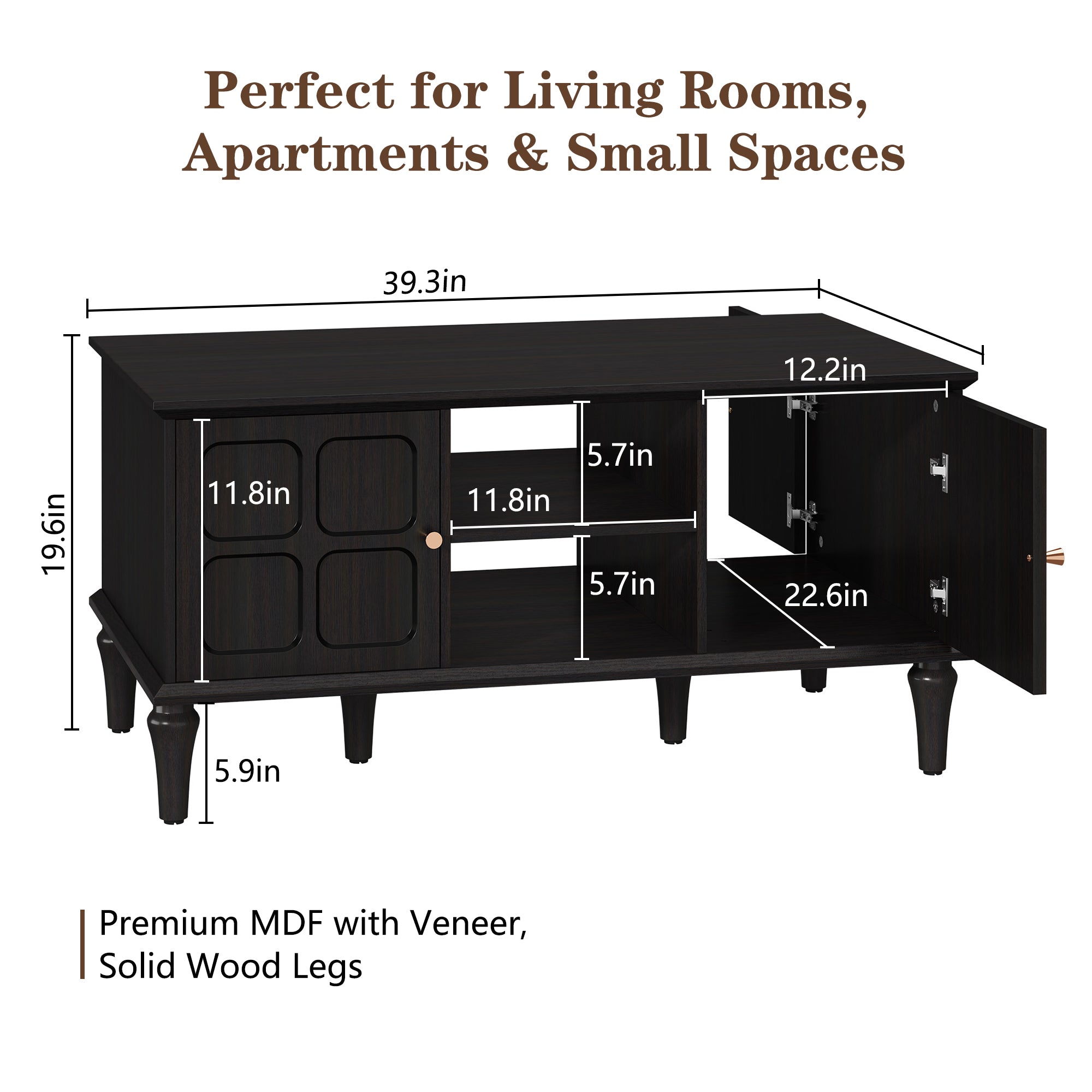 CBJCBJ Mid-Century Coffee Table,Living Room Center Table with 4-Door Storage and Open Storage, Black