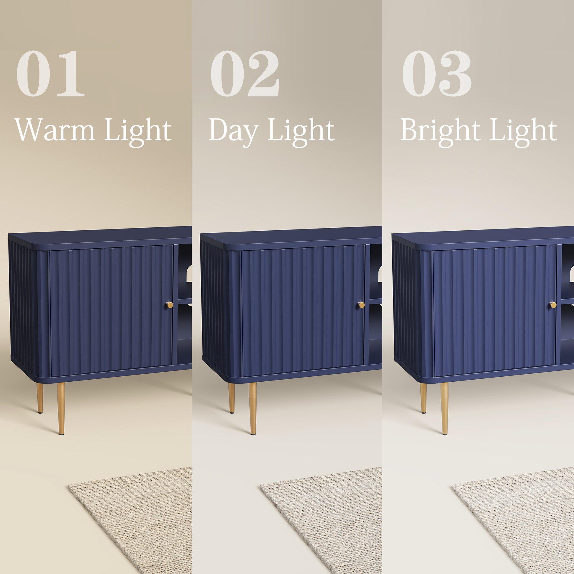 CBJCBJ Modern Fluted 55" TV Stand for 65" TV with Storage, Entertainment Center for Living Room, Blue