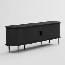 HLR 63" Black TV Stand for 75" TV, Wood Entertainment Center with 2 Sliding Tambour Doors Storage, Mid-Century