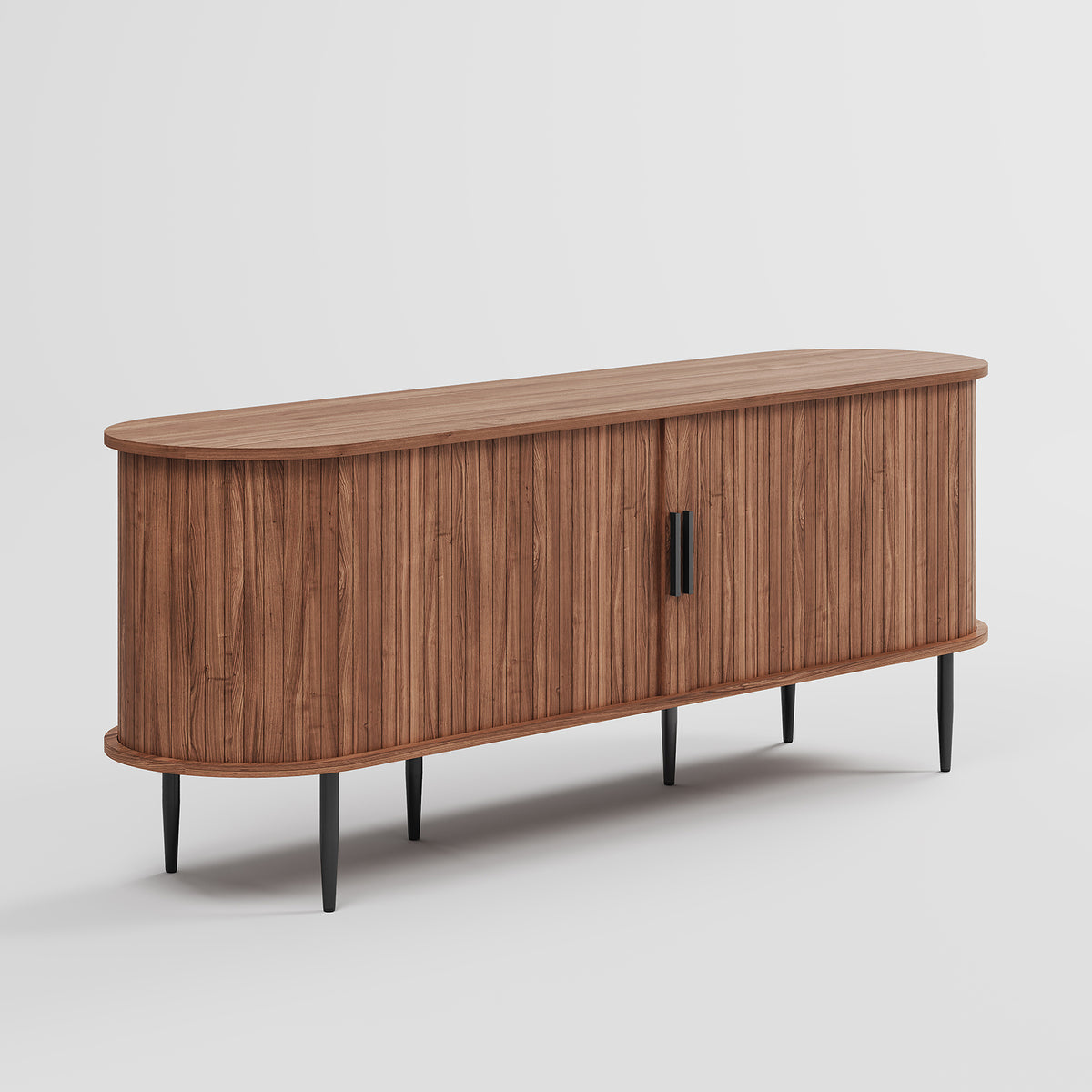 HLR 55" Brown TV Stand for 65" TV, Wood Entertainment Center with 2 Sliding Tambour Doors Storage, Mid-Century