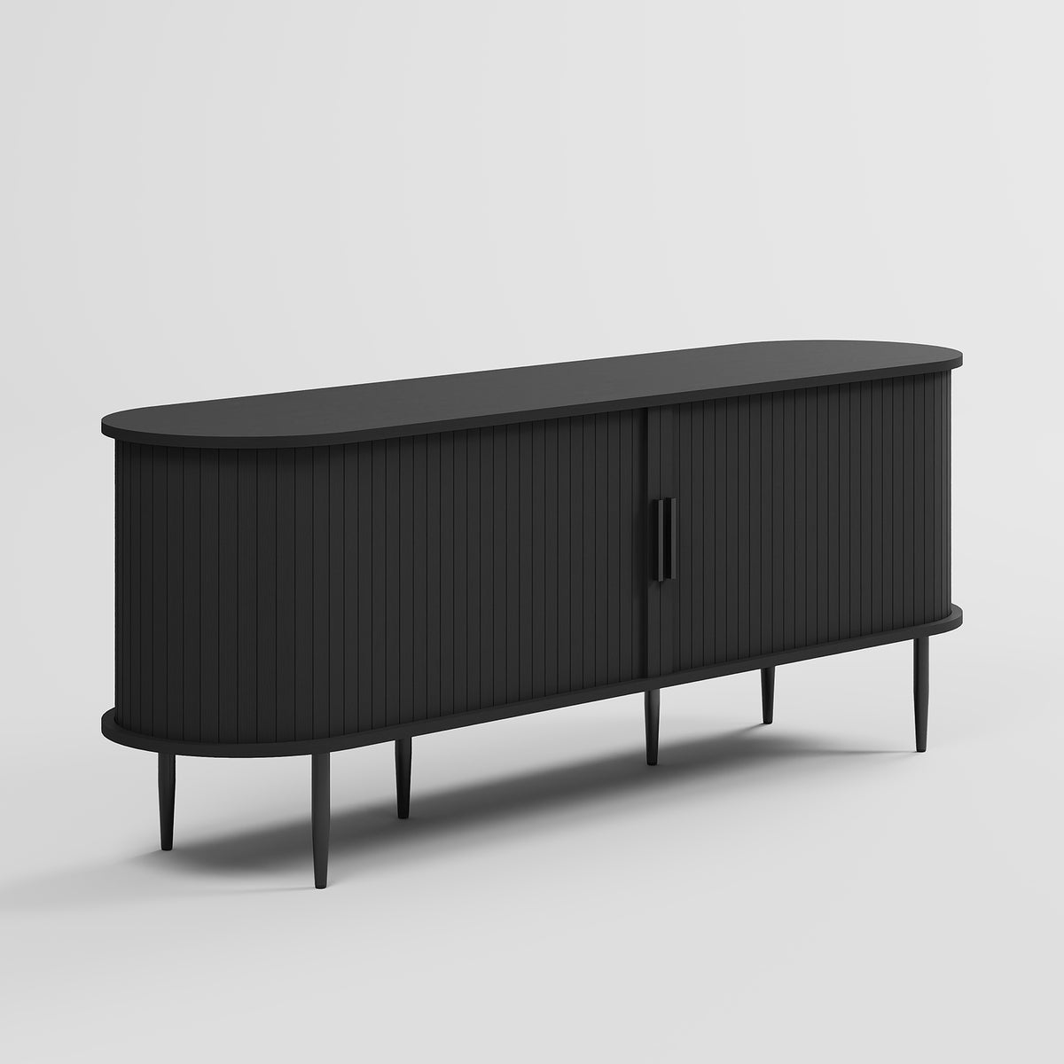 HLR 55" Black TV Stand for 65" TV, Wood Entertainment Center with 2 Sliding Tambour Doors Storage, Mid-Century