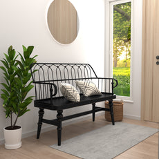 HLR Farmhouse Entryway Bench, Spindle Back Support Wood Dining Benches for Living Room, Mudroom, Black
