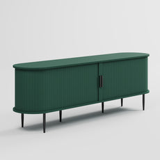 HLR 63" Green TV Stand for 75" TV, Wood Entertainment Center with 2 Sliding Tambour Doors Storage, Mid-Century