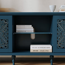 HLR Retro 67" TV Stand, for TVs up to 75", Living Room Entertainment Center with Carved Storage Cabinet, Blue