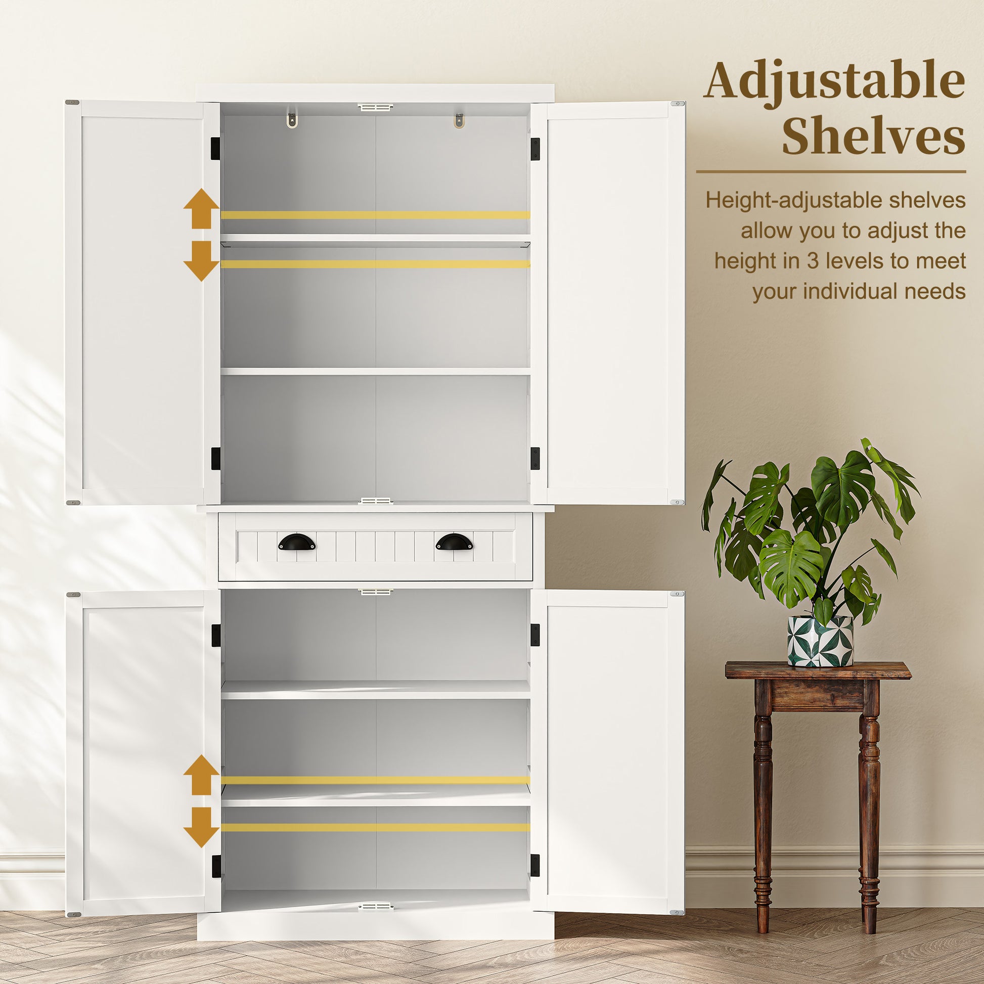 HLR 72" Tall Kitchen Pantry Cabinet with Drawer & Adjustable Shelves, Freestanding Storage Cabinet, White