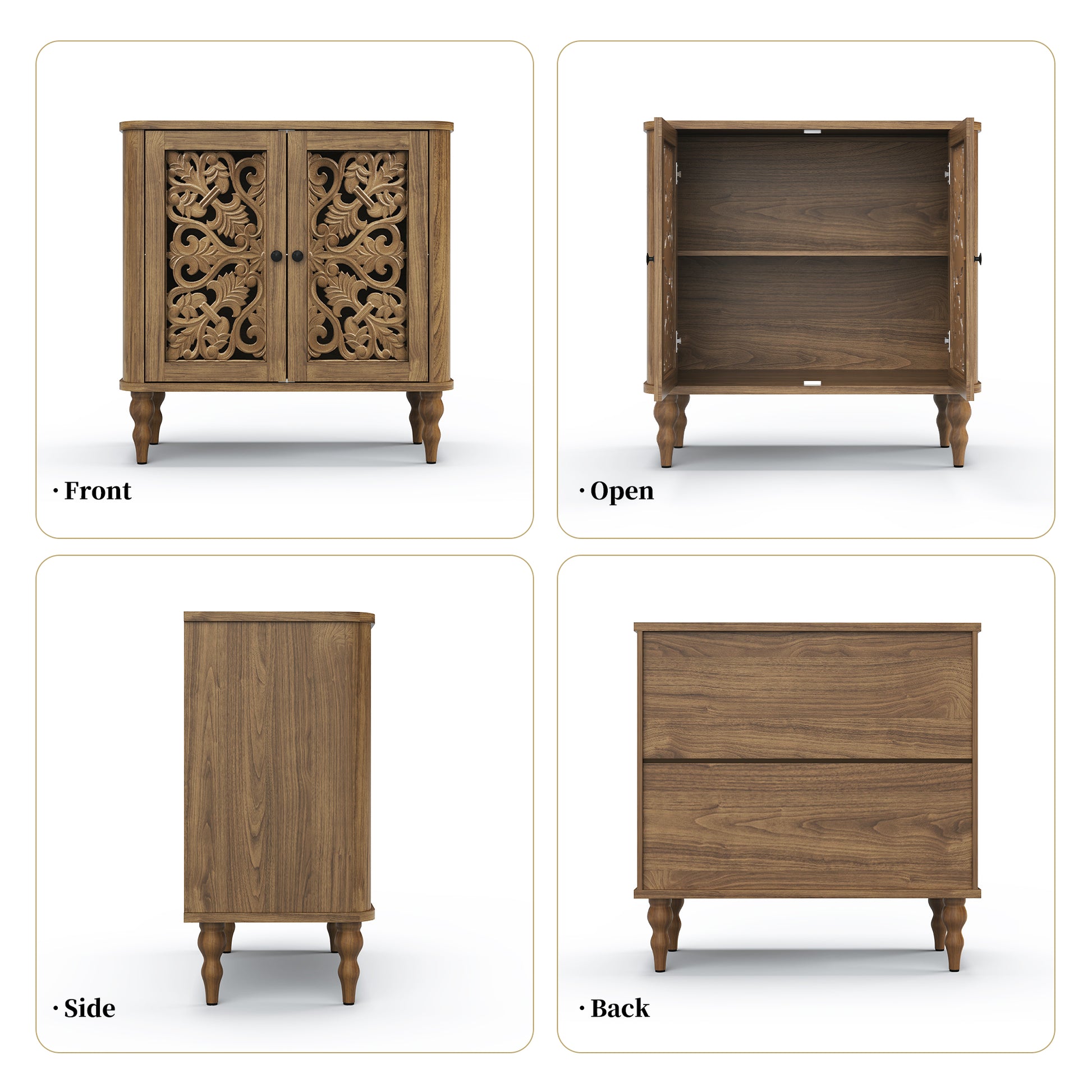 CBJCBJ 31.5" Retro Arc Carved Sideboard Buffet Cabinet, Wooden Credenza Storage for Dining Room, Brown