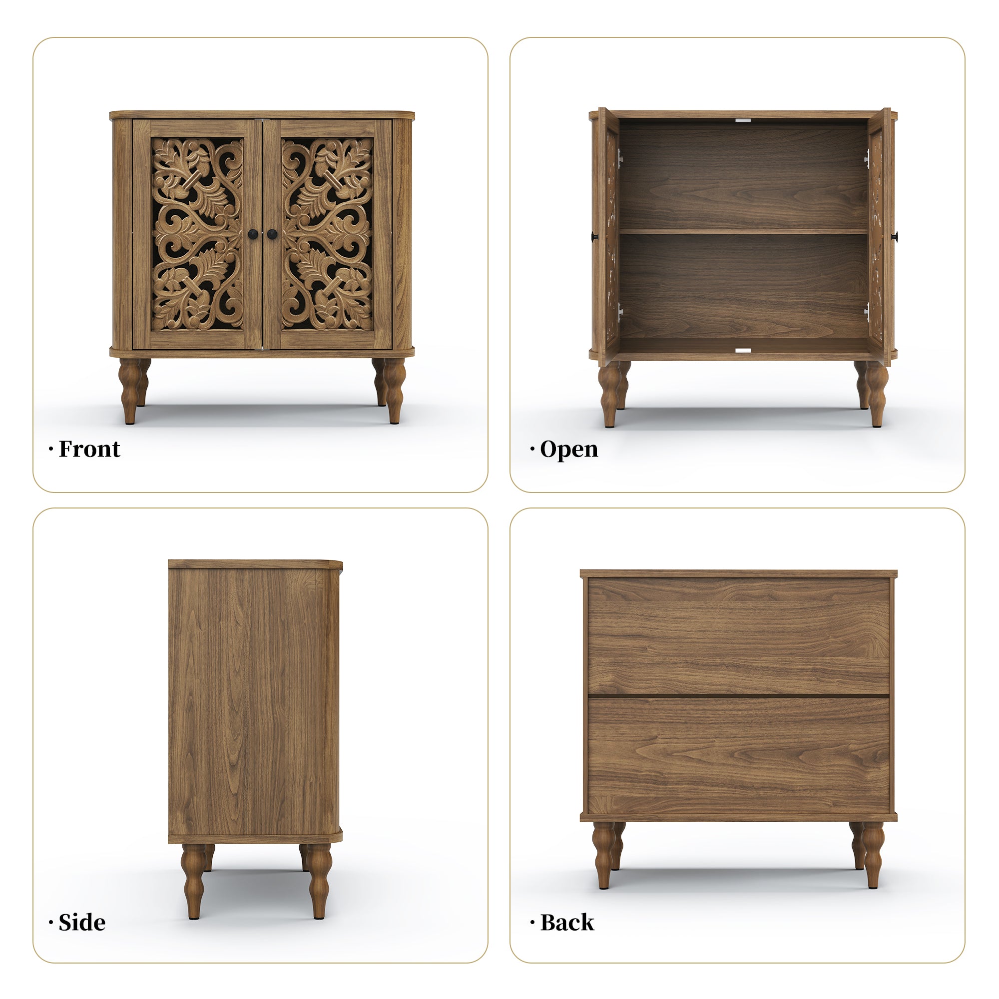 CBJCBJ 31.5" Retro Arc Carved Sideboard Buffet Cabinet, Wooden Credenza Storage for Dining Room, Brown