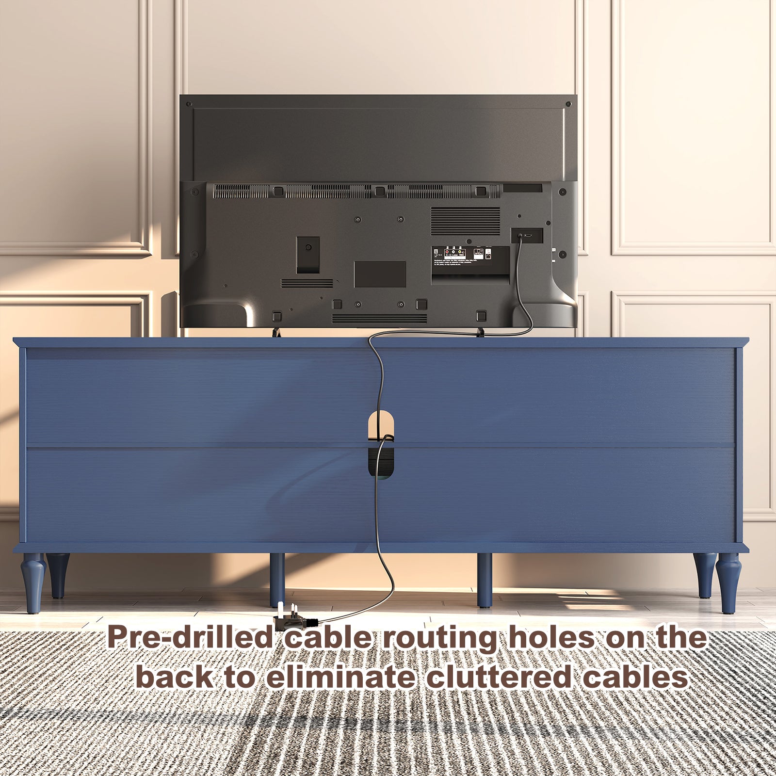 HLR Mid Century 67" TV Stand, for TVs up to 75", Living Room Entertainment Center with 4 Door Storage Cabinet, Navy Blue