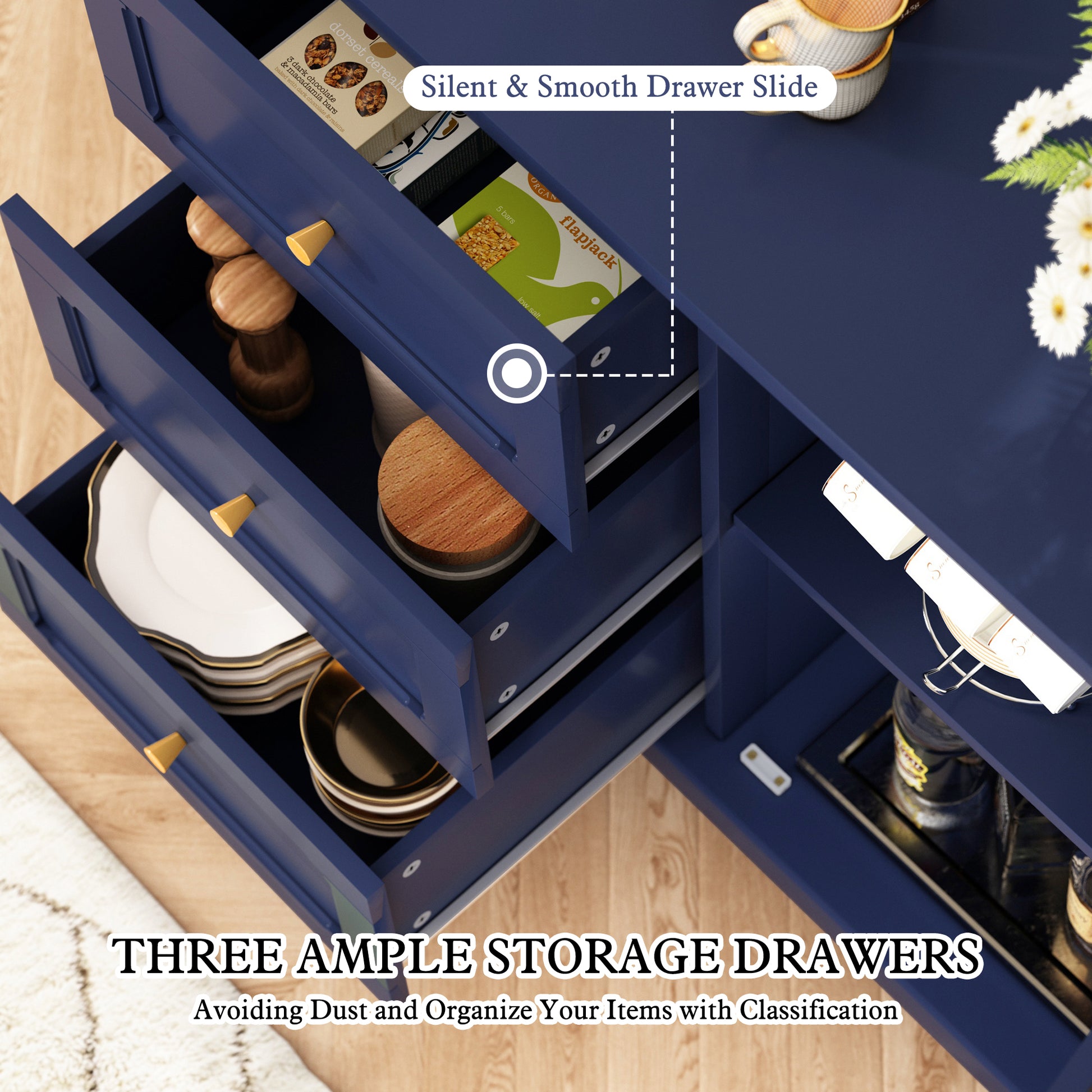 HLR® Wooden Accent Cabinet with 3 Drawers and Doors