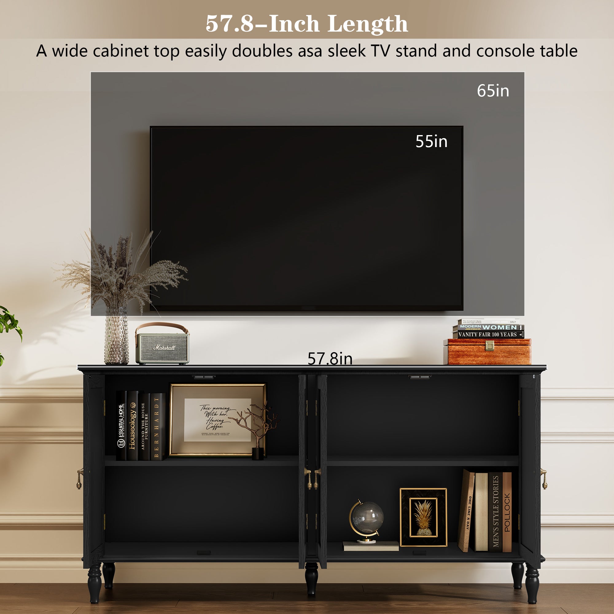 CBJCBJ 58" Retro Sideboard Buffet Cabinet with Storage, Accent Cabinet for Kitchen, Living Room