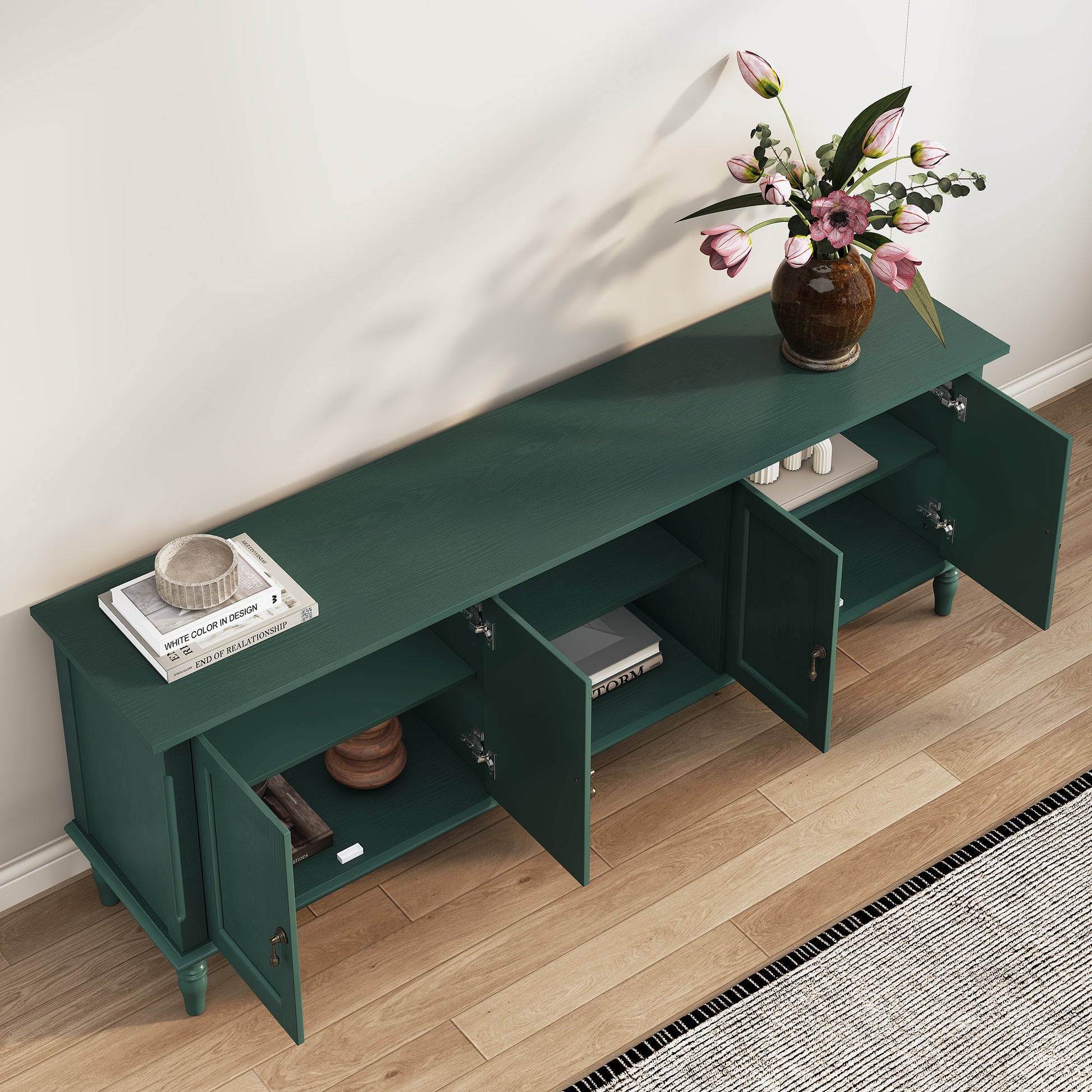 HLR 67" TV Stand, for TVs up to 75", Mid-Century Wood Entertainment Center for Living Room, Green