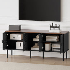 CBJCBJ Modern Mid Century 55" TV Stand for 65" TV, Entertainment Center with Storage and Openwork Cabinet Doors,Black