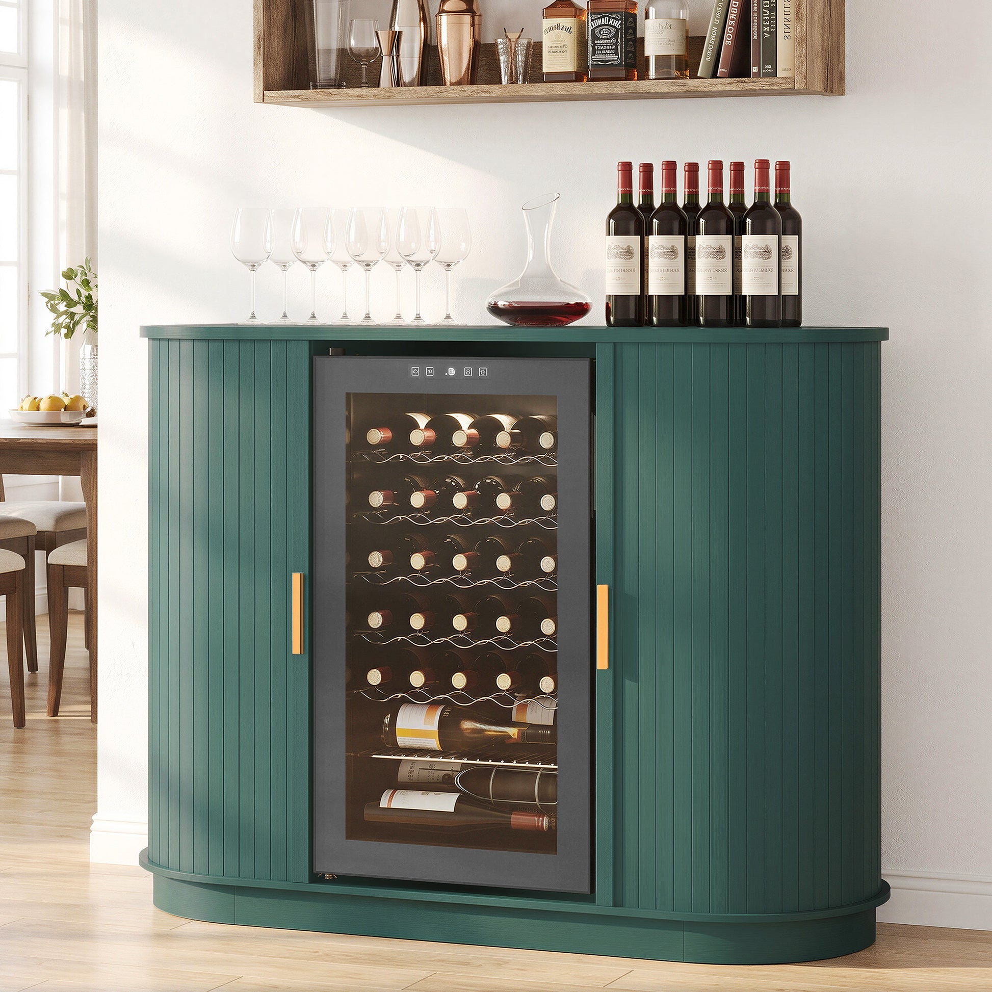 HLR Mid Century Coffee Bar Cabinet, Wine Cabinet Mini Fridge Space, Green