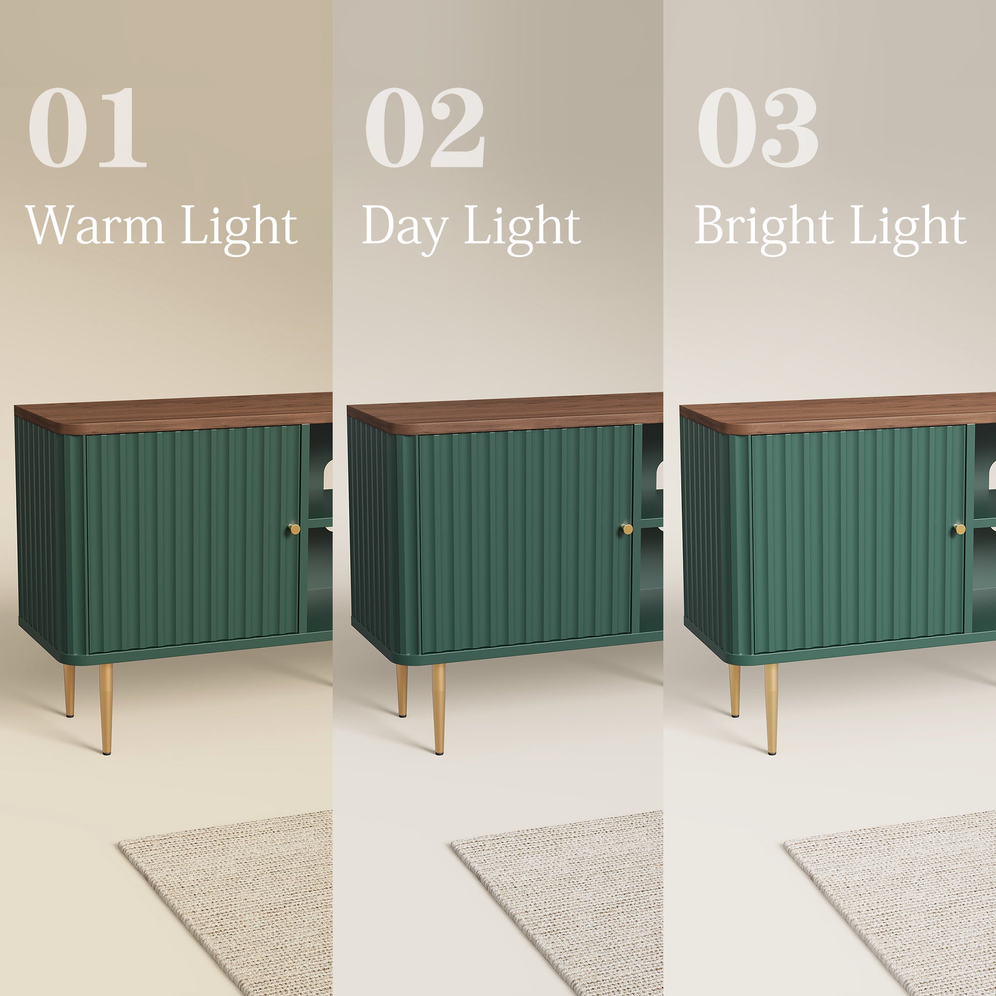 CBJCBJ Modern Fluted 55" TV Stand for 65" TV with Storage, Entertainment Center for Living Room, Green
