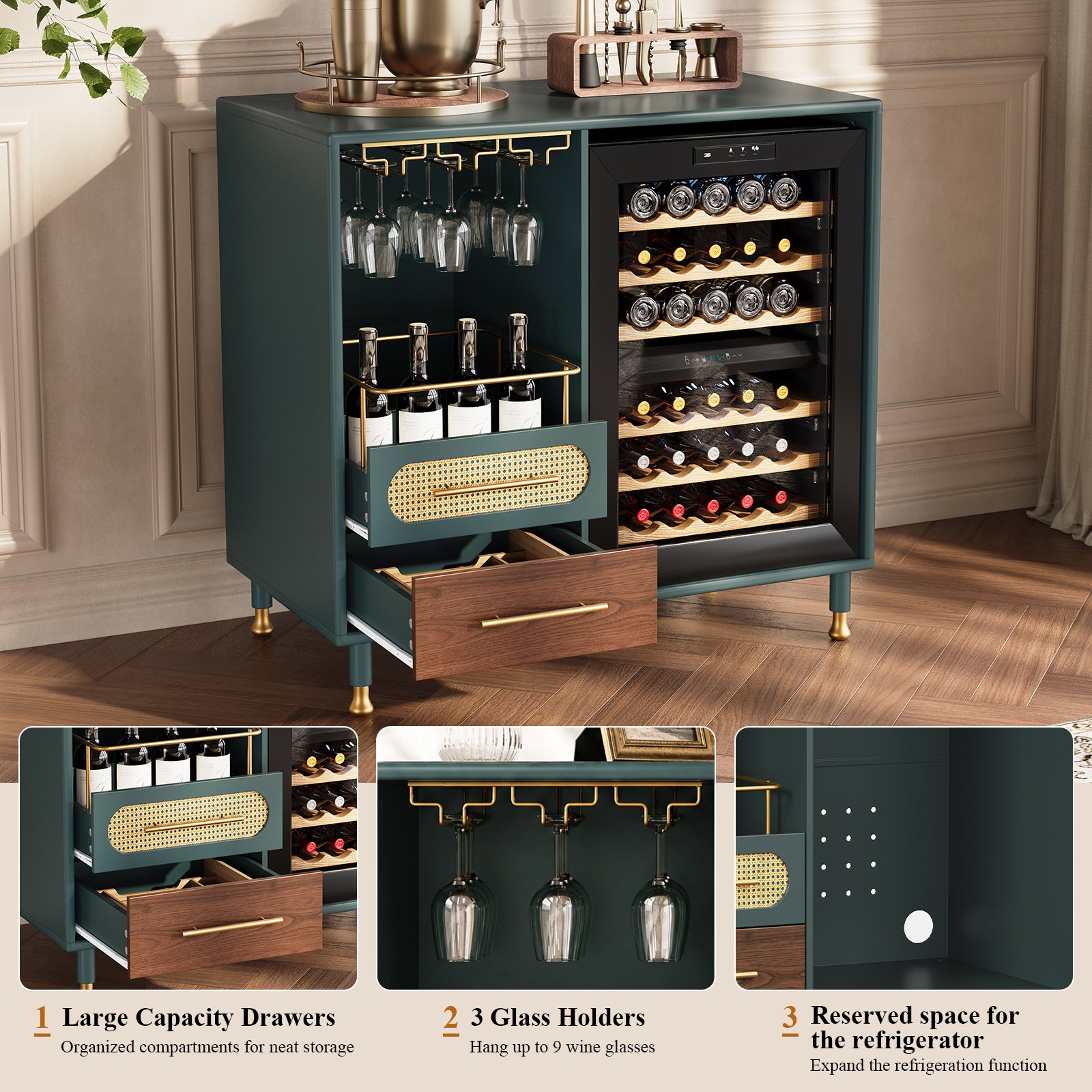 CBJCBJ Modern Wine Bar Cabinet with Ice Bar, Compact Coffee Bar for Dining Room(No Refrigerator Included),Green