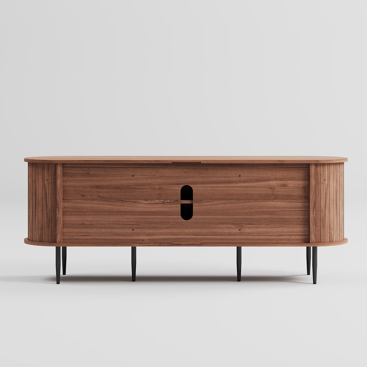 HLR 55" Brown TV Stand for 65" TV, Wood Entertainment Center with 2 Sliding Tambour Doors Storage, Mid-Century