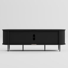 HLR 63" Black TV Stand for 75" TV, Wood Entertainment Center with 2 Sliding Tambour Doors Storage, Mid-Century