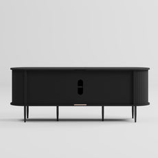 HLR 55" Black TV Stand for 65" TV, Wood Entertainment Center with 2 Sliding Tambour Doors Storage, Mid-Century