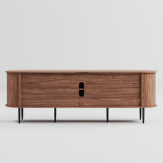 HLR 63" Brown TV Stand for 75" TV, Wood Entertainment Center with 2 Sliding Tambour Doors Storage, Mid-Century