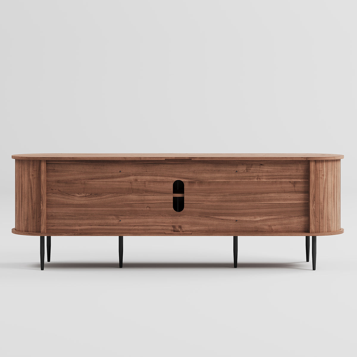 HLR 63" Brown TV Stand for 75" TV, Wood Entertainment Center with 2 Sliding Tambour Doors Storage, Mid-Century