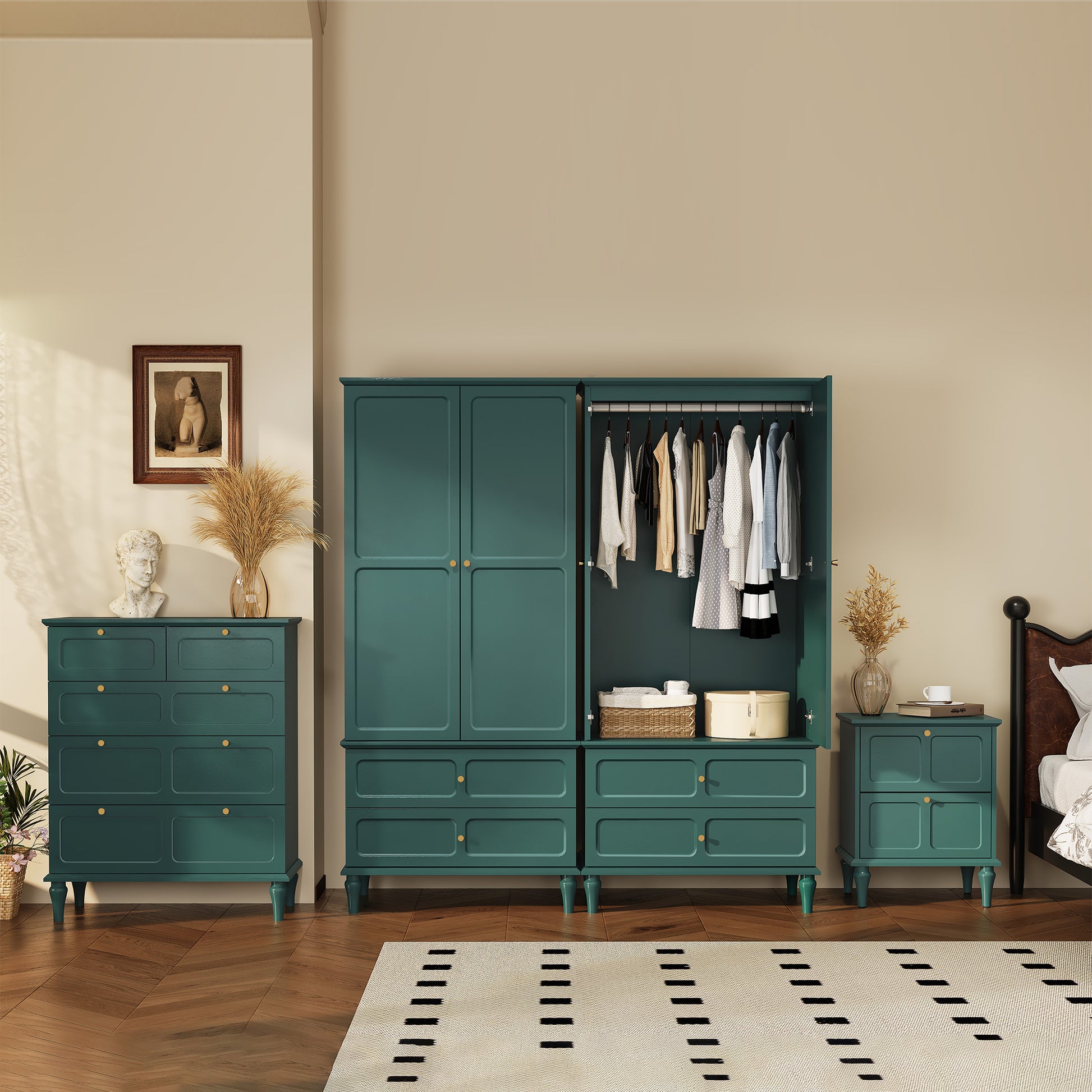HLR 71" Tall Modern Wood Armoire Wardrobe Closet, Freestanding Cabinet with Hanging Rod for Bedroom