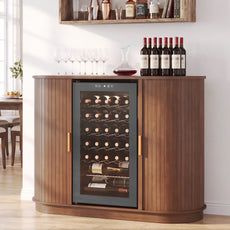 HLR Mid Century Coffee Bar Cabinet, Wine Cabinet Mini Fridge Space, Brown