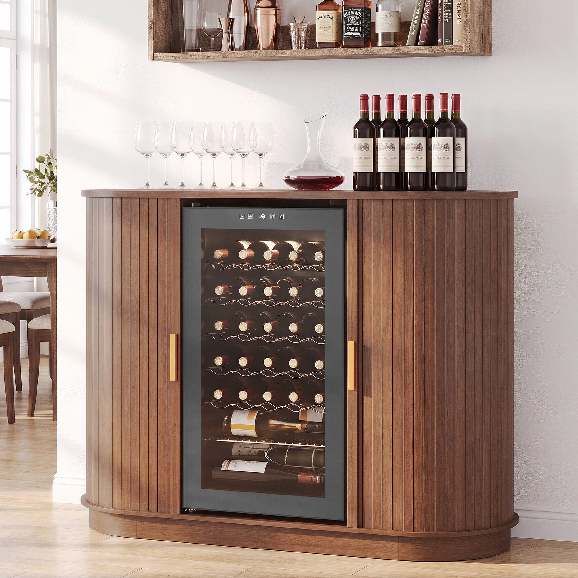 HLR Mid Century Coffee Bar Cabinet, Wine Cabinet Mini Fridge Space, Brown