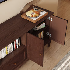 CBJCBJ 67"Mid-Century Modern TV Stand for TVs up to 75" ,Media Console With Storage and Adjustable Partition , Brown