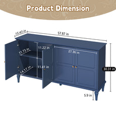 CBJCBJ Mid-Century 58'' Wood 4 Door Sideboard Buffet Cabinet for Living Dining & Bedroom, Blue