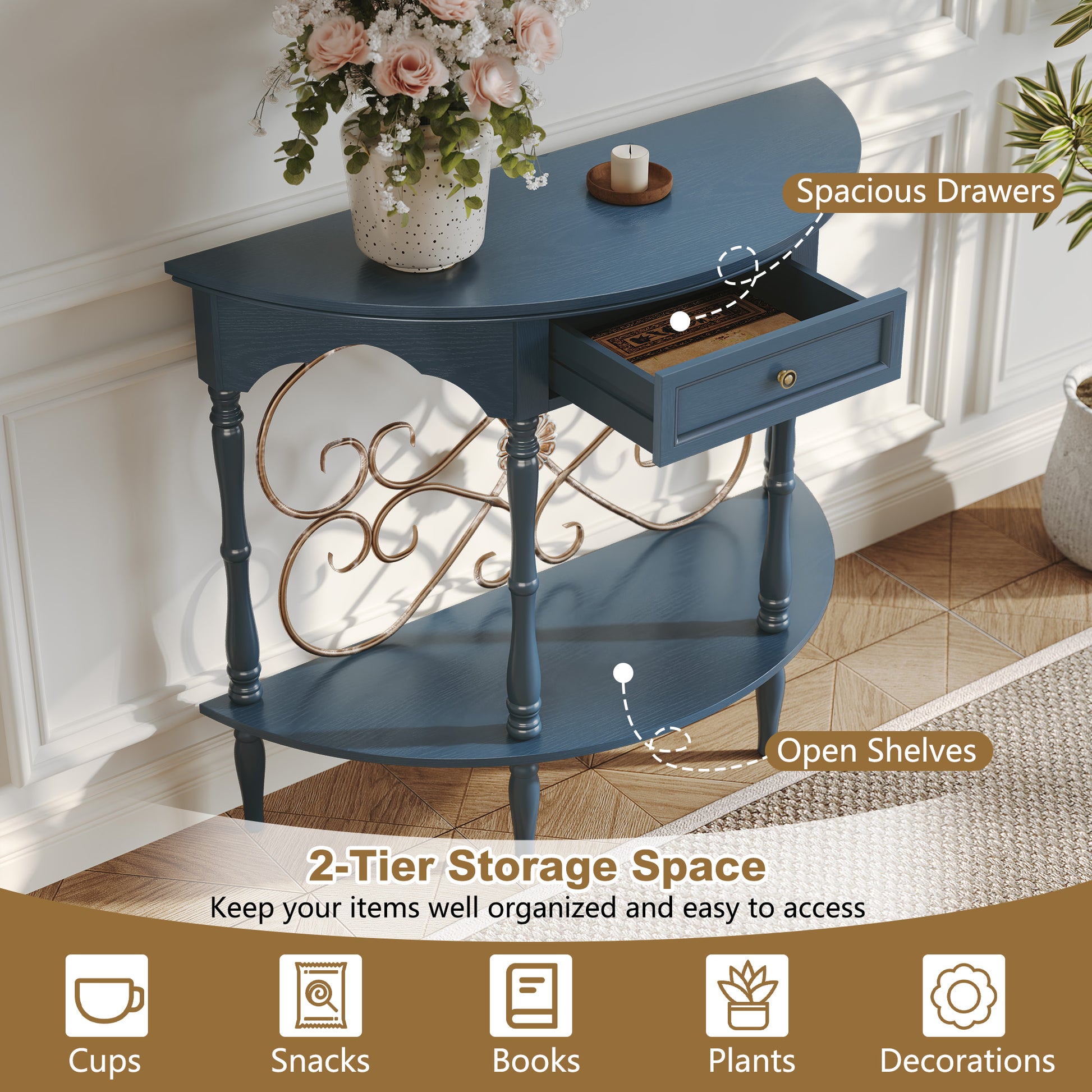 CBJCBJ Retro Console Table with Drawers, Assembled Entryway Storage Table, Accent Table for Hallway,Blue