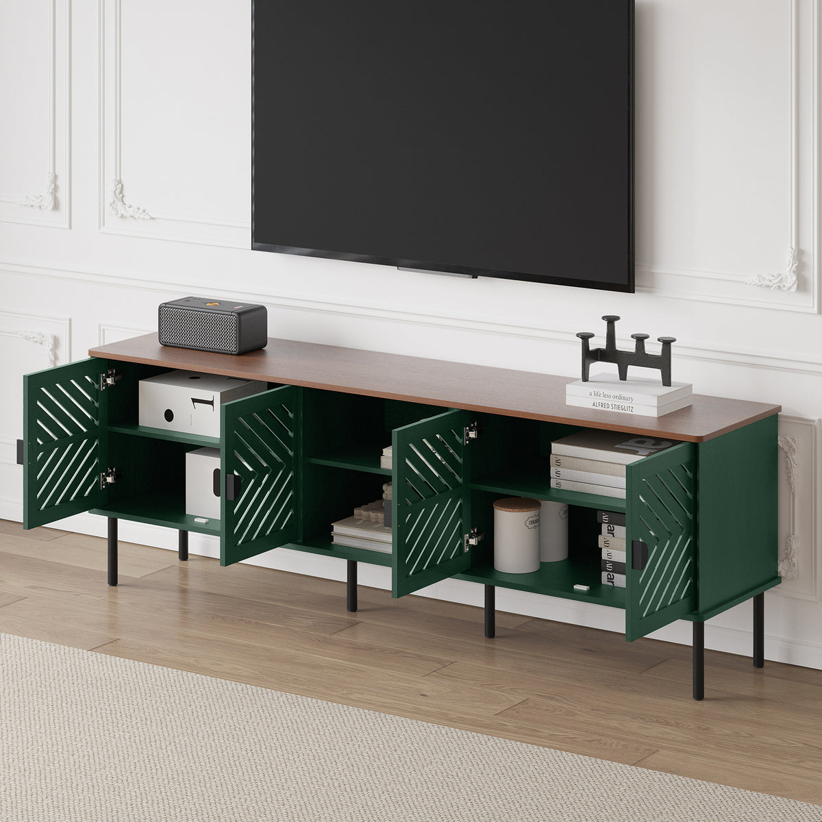 CBJCBJ Modern Mid Century 70" Large TV Stand for 80" TV, Entertainment Center with Storage,Green