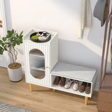 CBJCBJ Modern Storage Bench with Glass Door & Shelf - L-Shaped Entryway Cabinet, Padded Seat for Hallway/Bedroom/Office