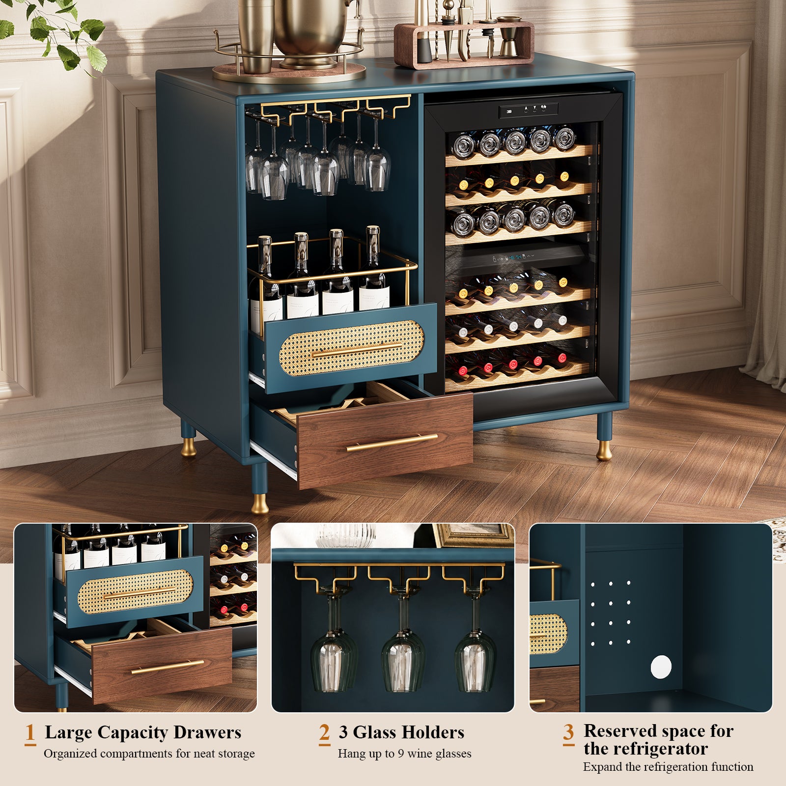 CBJCBJ Modern Wine Bar Cabinet with Ice Bar, Coffee Bar for Dining Room (No Refrigerator Included),Blue