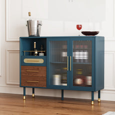 CBJCBJ 47” Coffee Bar Cabinet with Glass Rack, Modern Wine Bar Cabinet with Storage, for Dining Room, Blue