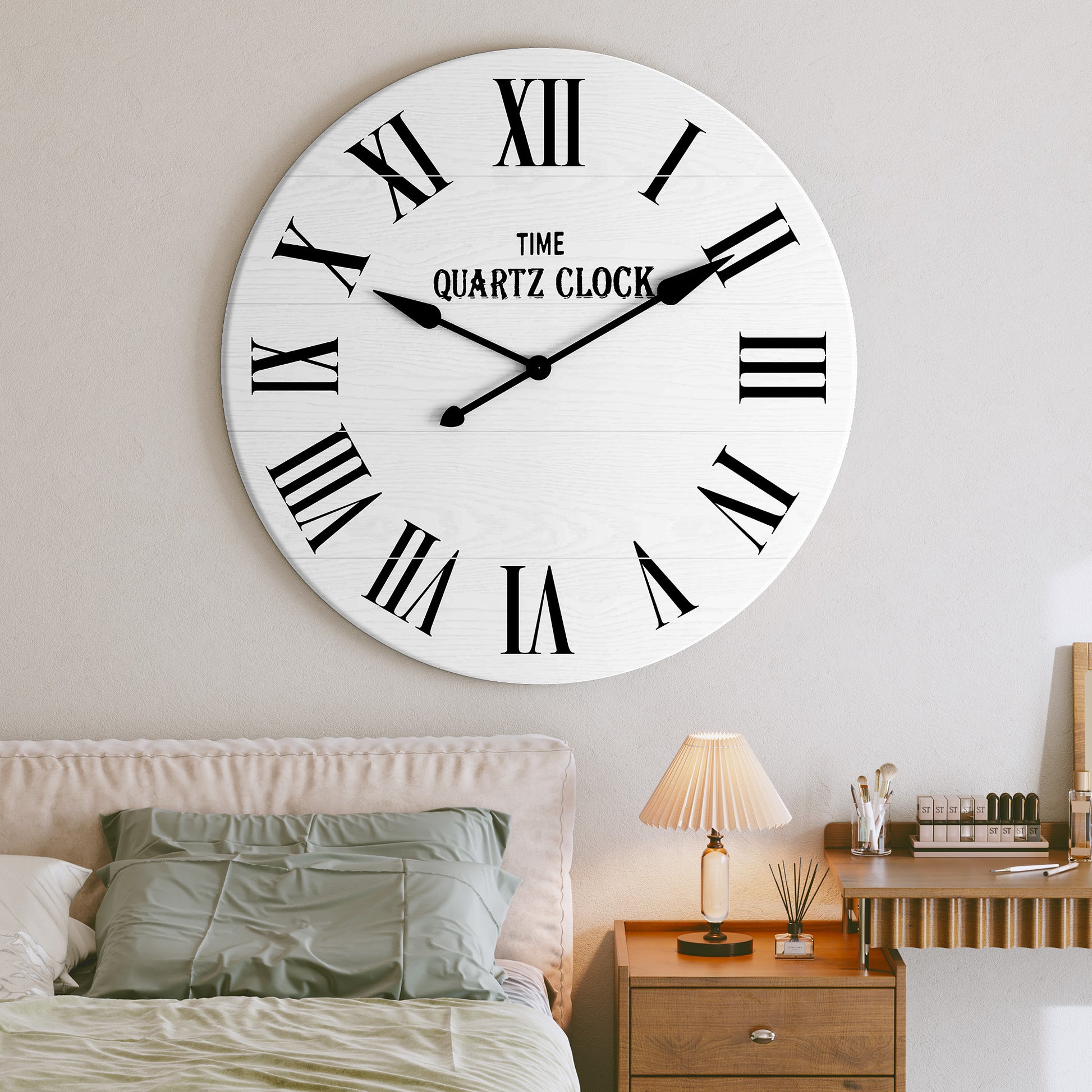 CBJCBJ 35.5” Farmhouse Large Shiplap Round Wall Clock with Roman Numeral for Living Room Decor,White