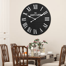 HLR 35.5” Farmhouse Large Shiplap Round Wall Clock with Roman Numeral for Living Room Decor, Black